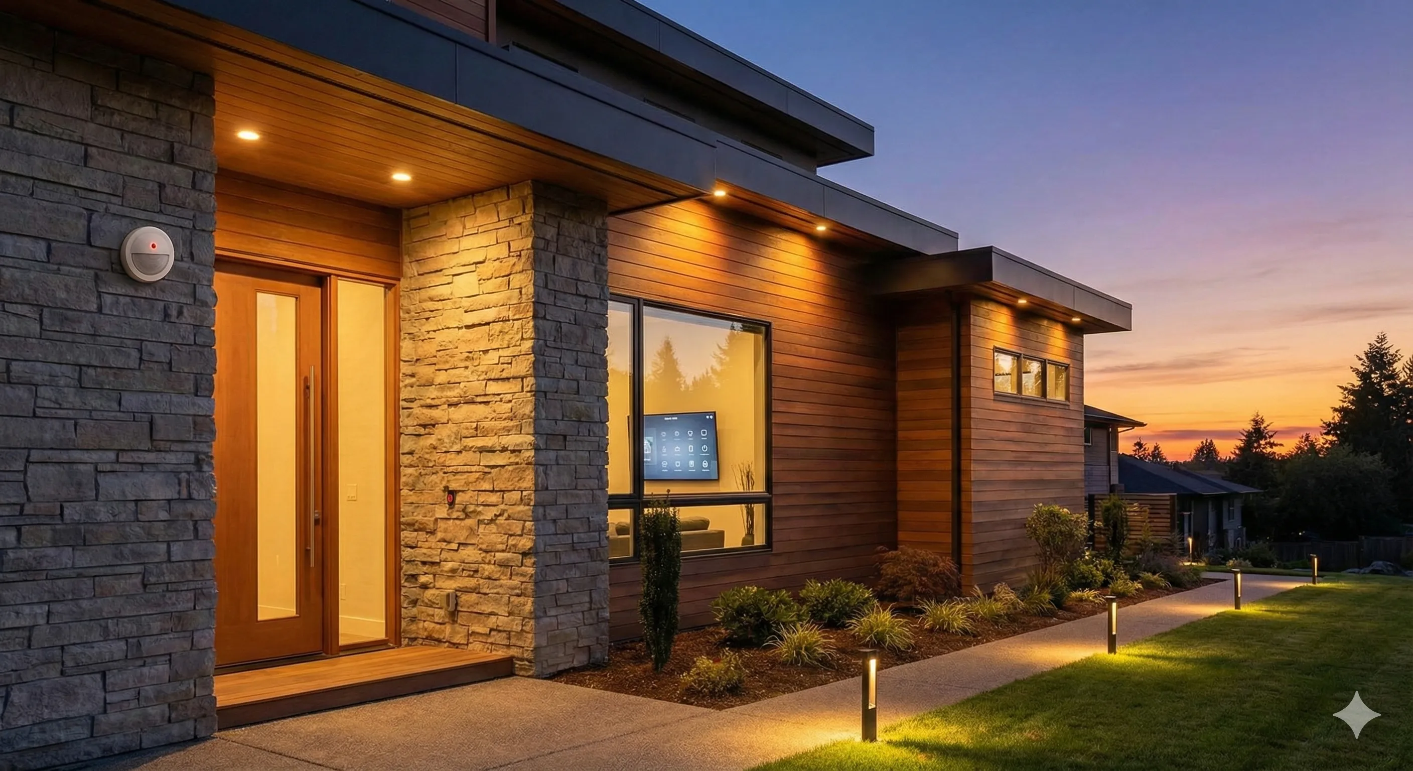 Foco exterior encendiéndose automáticamente al atardecer mediante fotocélula