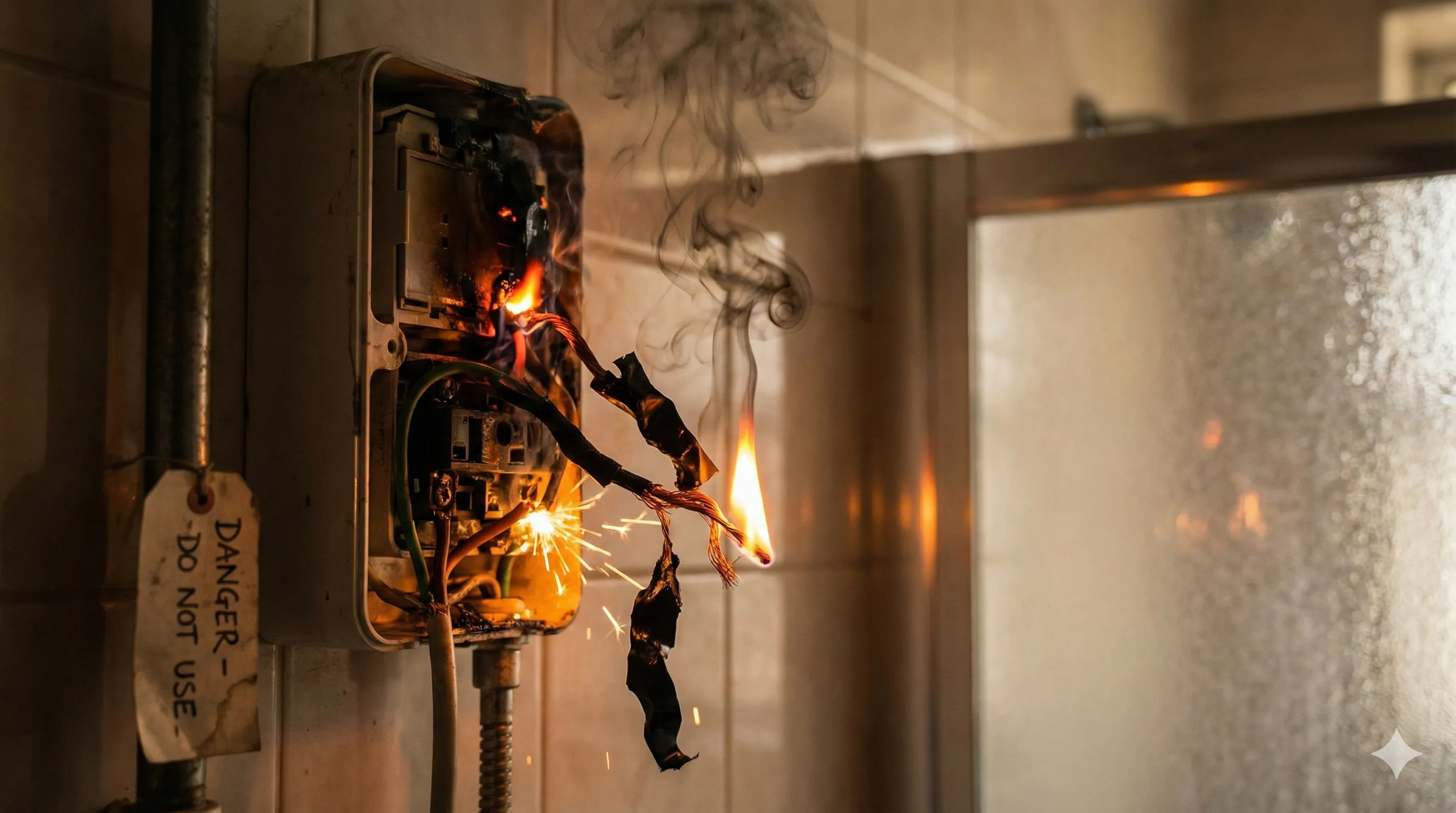 Cables de ducha eléctrica derretidos por mala instalación