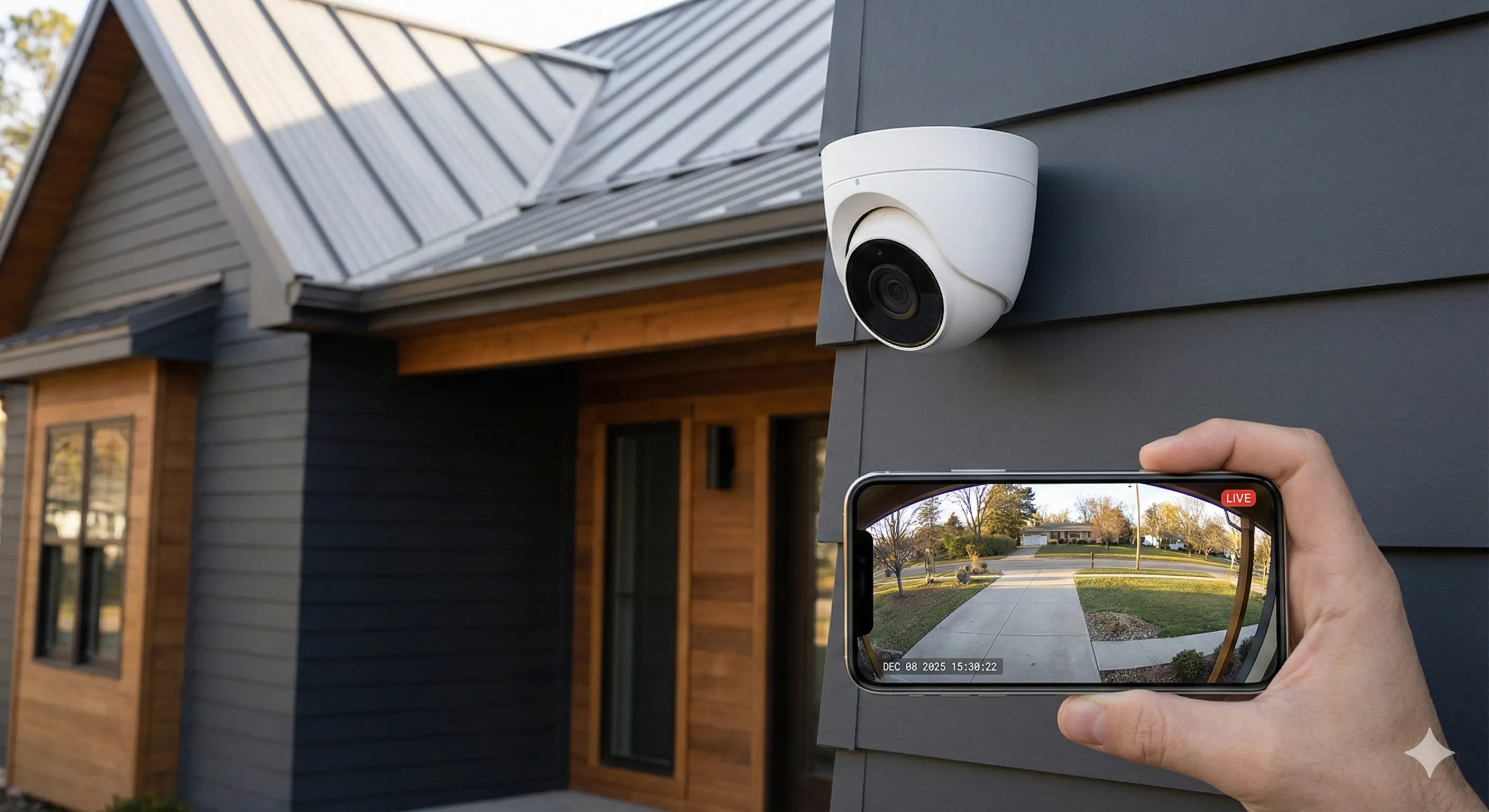 Técnico instalando cámara de seguridad tipo bala en exteriores