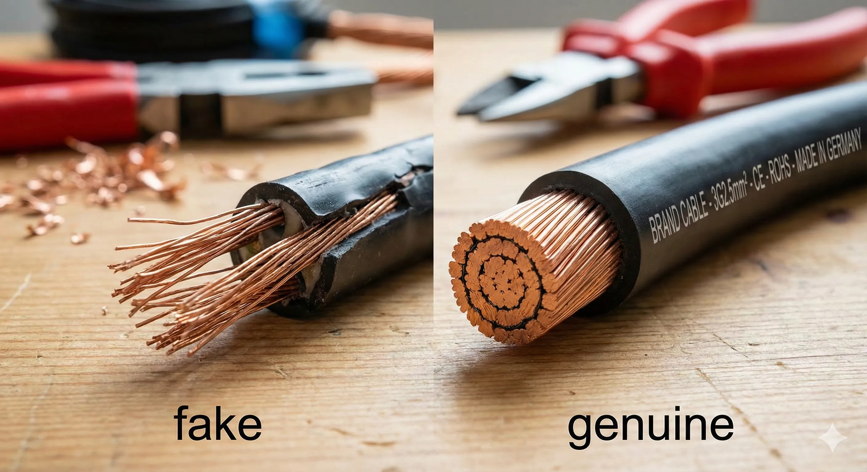 Comparación de cable eléctrico original vs cable bamba con menos cobre